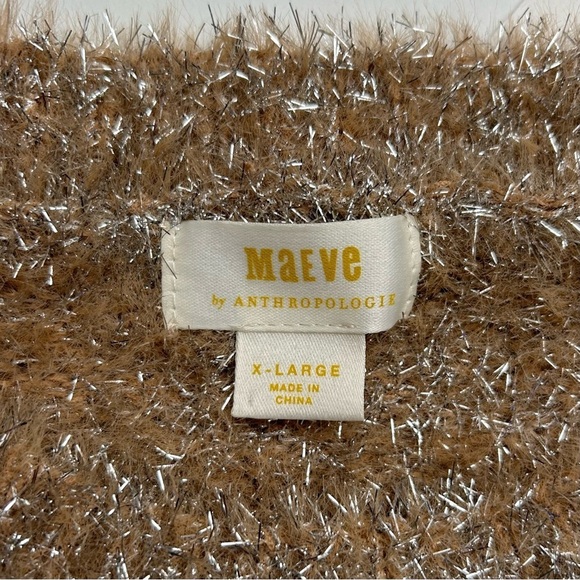 Anthropologie Maeve Tinsel Eyelash Sweater in Sand Tan Silver Size XL - Picture 13 of 14
